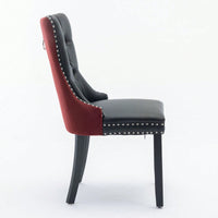 Modern High-End Tufted Dining Chairs Set of 2 Velvet Upholstered Wood Legs Nailhead Trim Black and Wine Red