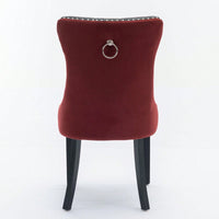 Modern High-End Tufted Dining Chairs Set of 2 Velvet Upholstered Wood Legs Nailhead Trim Black and Wine Red