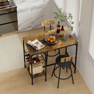 3 Pieces Pub Dining Table Set, 2 Bar Stools PU Upholstery Seat With Backrest For Kitchen, Apartment, Small Space