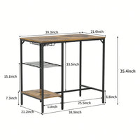 3 Pieces Pub Dining Table Set, 2 Bar Stools PU Upholstery Seat With Backrest For Kitchen, Apartment, Small Space