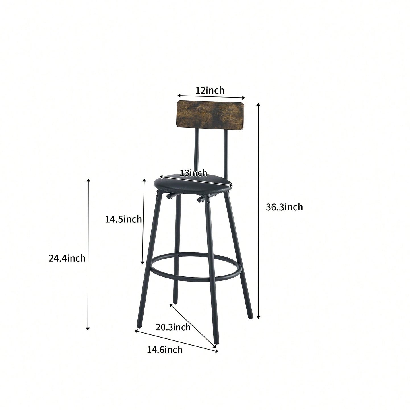 3 Pieces Pub Dining Table Set, 2 Bar Stools PU Upholstery Seat With Backrest For Kitchen, Apartment, Small Space