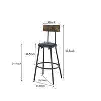 3 Pieces Pub Dining Table Set, 2 Bar Stools PU Upholstery Seat With Backrest For Kitchen, Apartment, Small Space