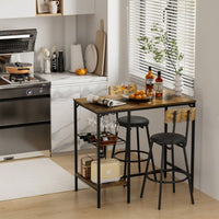 3 Pieces Pub Dining Table Set, 2 Bar Stools PU Upholstery Seat With Backrest For Kitchen, Apartment, Small Space