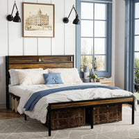 Sturdy Metal Queen Bed Frame With Headboard, Storage, And Built-In Outlets Easy Assembly And Convenient Features