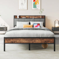 Full Size Bed Frame, Storage Headboard With Charging Station, Solid And Stable, Noise Free, No Box Spring Needed, Easy Assembly