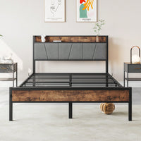 Full Size Bed Frame, Storage Headboard With Charging Station, Solid And Stable, Noise Free, No Box Spring Needed, Easy Assembly