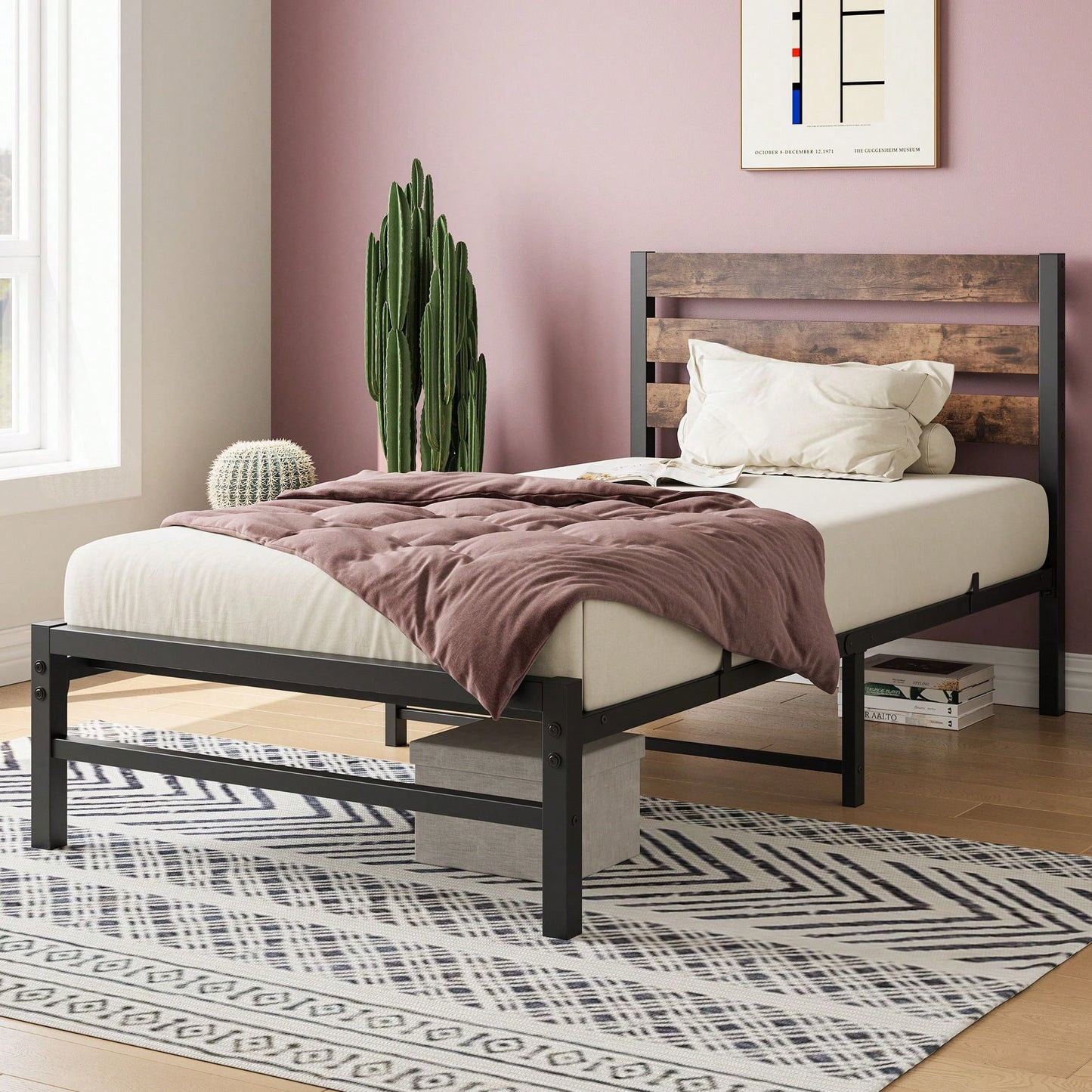 Twin Size Sturdy Industrial Retro Bed Frame Heavy Duty Support, Easy Assembly, And Under-Bed Storage