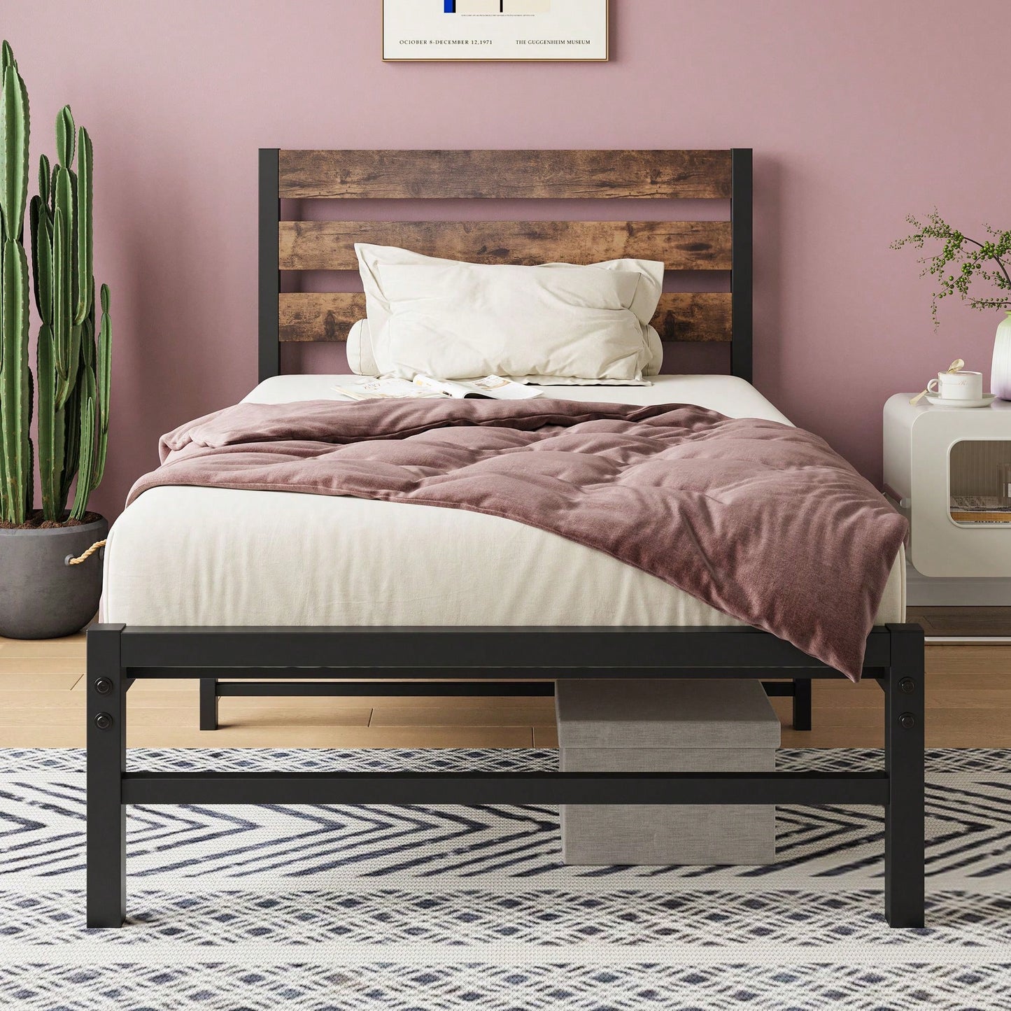 Twin Size Sturdy Industrial Retro Bed Frame Heavy Duty Support, Easy Assembly, And Under-Bed Storage