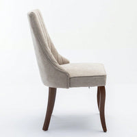 Set of 2 Upholstered Rayon Flocking Linen Dining Chairs with Curved Solid Wood Legs for Kitchen and Dining Room