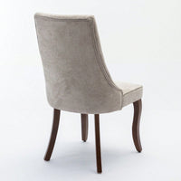 Set of 2 Upholstered Rayon Flocking Linen Dining Chairs with Curved Solid Wood Legs for Kitchen and Dining Room