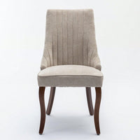 Set of 2 Upholstered Rayon Flocking Linen Dining Chairs with Curved Solid Wood Legs for Kitchen and Dining Room