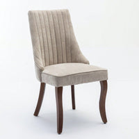 Set of 2 Upholstered Rayon Flocking Linen Dining Chairs with Curved Solid Wood Legs for Kitchen and Dining Room