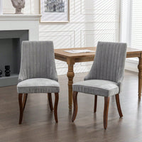 Set of 2 Upholstered Rayon Flocking Linen Dining Chairs with Curved Solid Wood Legs for Kitchen and Dining Room