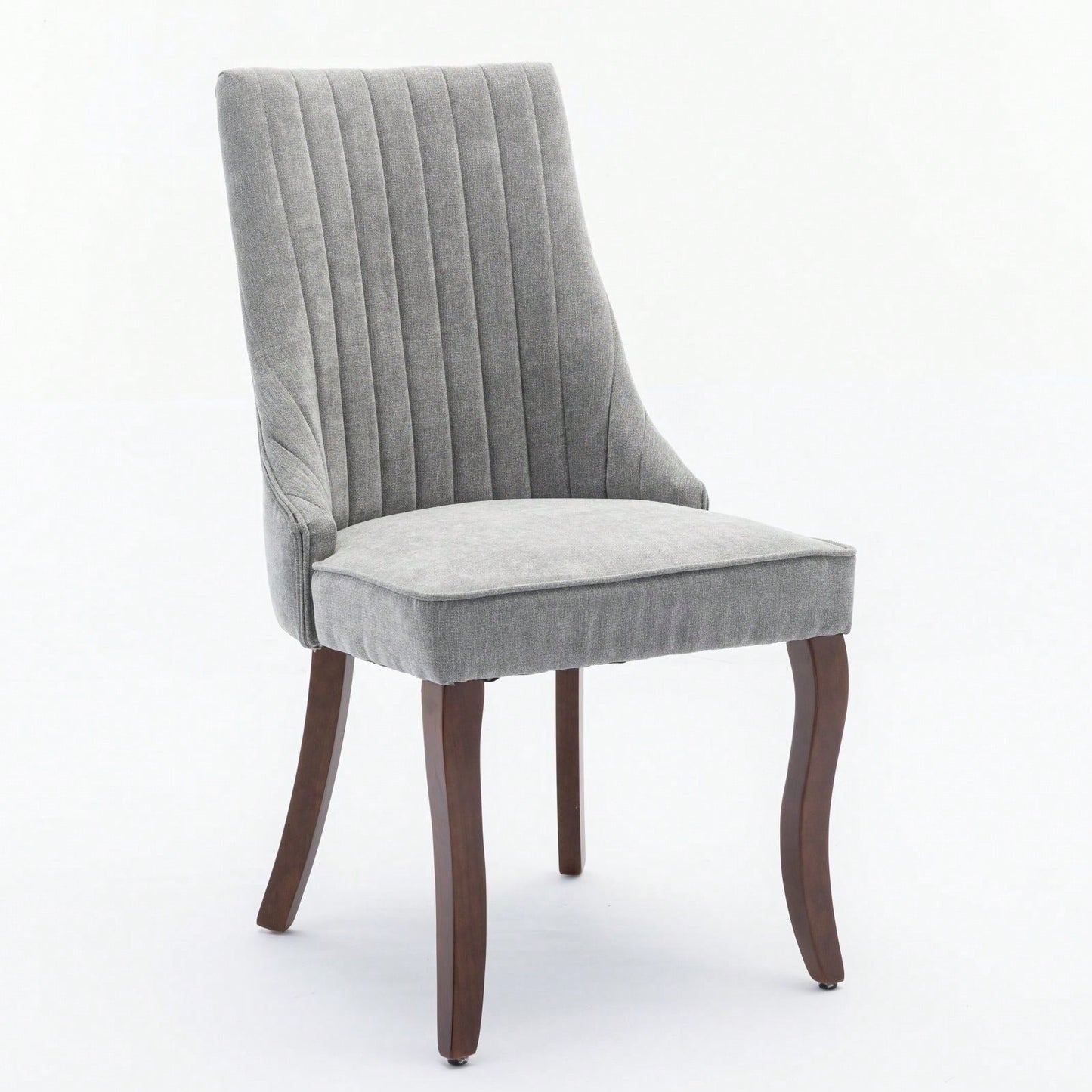 Set of 2 Upholstered Rayon Flocking Linen Dining Chairs with Curved Solid Wood Legs for Kitchen and Dining Room