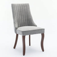 Set of 2 Upholstered Rayon Flocking Linen Dining Chairs with Curved Solid Wood Legs for Kitchen and Dining Room