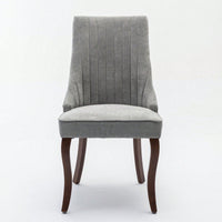 Set of 2 Upholstered Rayon Flocking Linen Dining Chairs with Curved Solid Wood Legs for Kitchen and Dining Room