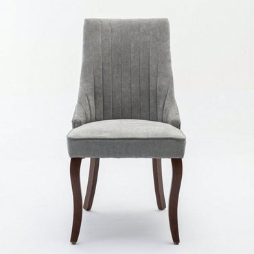 Set of 2 Upholstered Rayon Flocking Linen Dining Chairs with Curved Solid Wood Legs for Kitchen and Dining Room