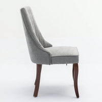 Set of 2 Upholstered Rayon Flocking Linen Dining Chairs with Curved Solid Wood Legs for Kitchen and Dining Room