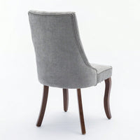Set of 2 Upholstered Rayon Flocking Linen Dining Chairs with Curved Solid Wood Legs for Kitchen and Dining Room