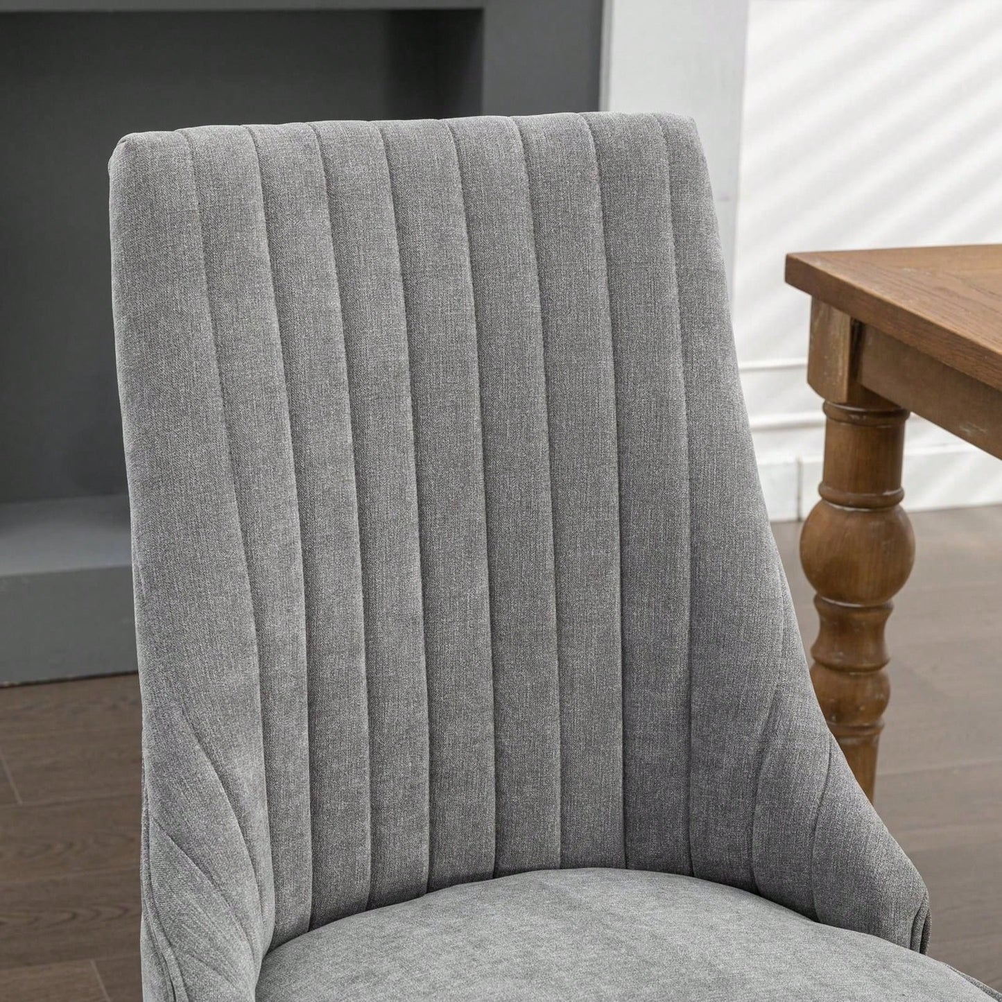 Set of 2 Upholstered Rayon Flocking Linen Dining Chairs with Curved Solid Wood Legs for Kitchen and Dining Room