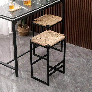 Set Of 2, Water Hyacinth Woven Bar Stools For Kitchen Counter Water Hyacinth Grass Backless Barstools With Footrest