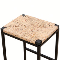 Set Of 2, Water Hyacinth Woven Bar Stools For Kitchen Counter Water Hyacinth Grass Backless Barstools With Footrest