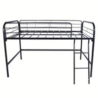 Twin Size Loft Bed ,  High Loft Bed Black ,Sturdy Metal Loft Bed With Full-Length Guardrails,Storage Steps And Secured Metal Slats