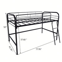 Twin Size Loft Bed ,  High Loft Bed Black ,Sturdy Metal Loft Bed With Full-Length Guardrails,Storage Steps And Secured Metal Slats