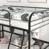 Twin Size Loft Bed ,  High Loft Bed Black ,Sturdy Metal Loft Bed With Full-Length Guardrails,Storage Steps And Secured Metal Slats