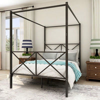 Metal Canopy Bed Frame, Platform Bed Frame With X Shaped Frame Full Black
