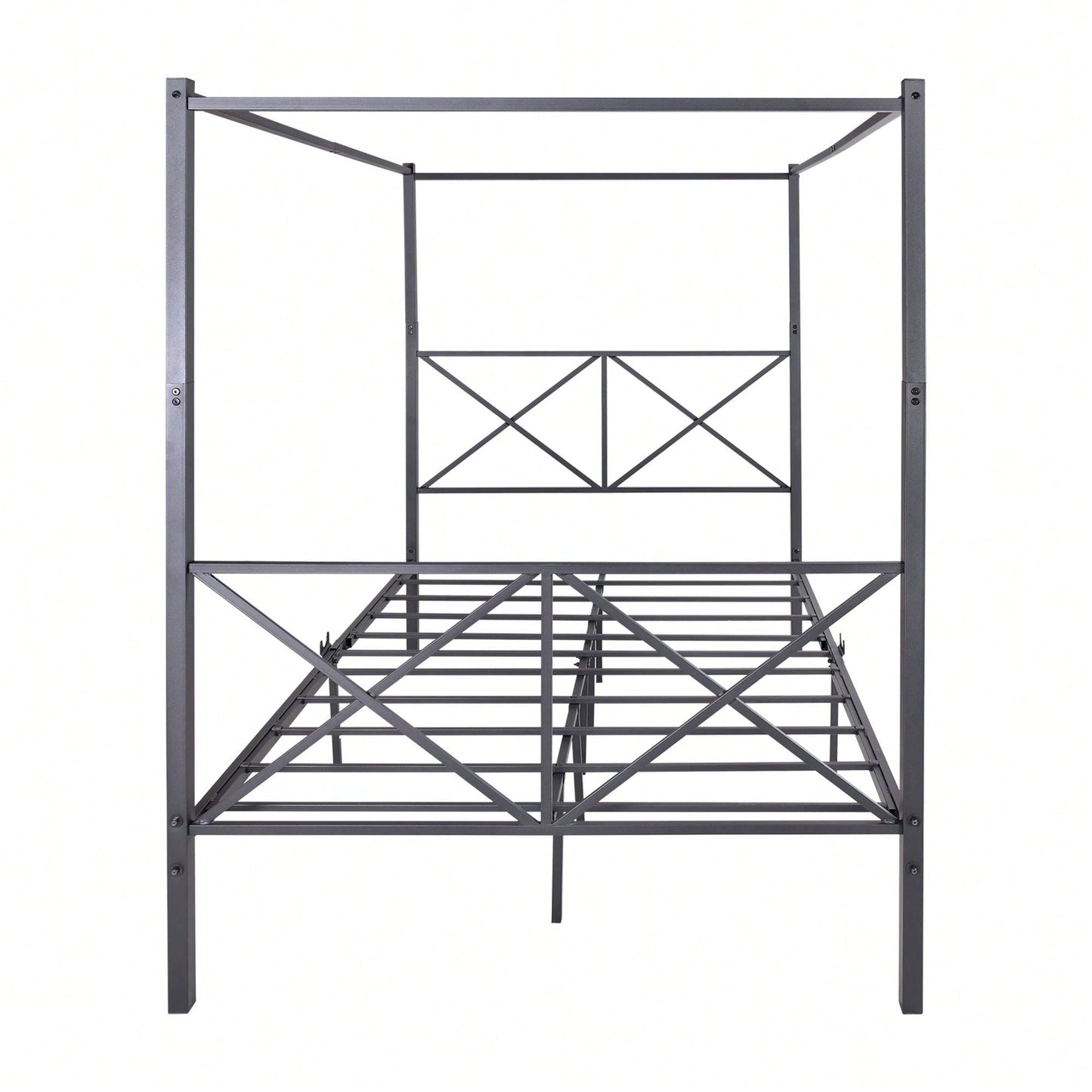 Metal Canopy Bed Frame, Platform Bed Frame With X Shaped Frame Full Black
