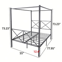 Metal Canopy Bed Frame, Platform Bed Frame With X Shaped Frame Full Black