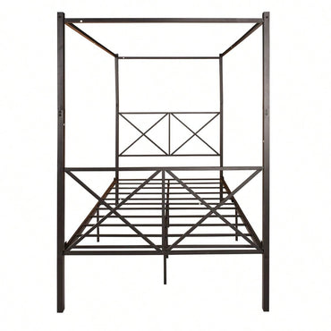 Metal Canopy Bed Frame, Platform Bed Frame With X Shaped Frame Full Black