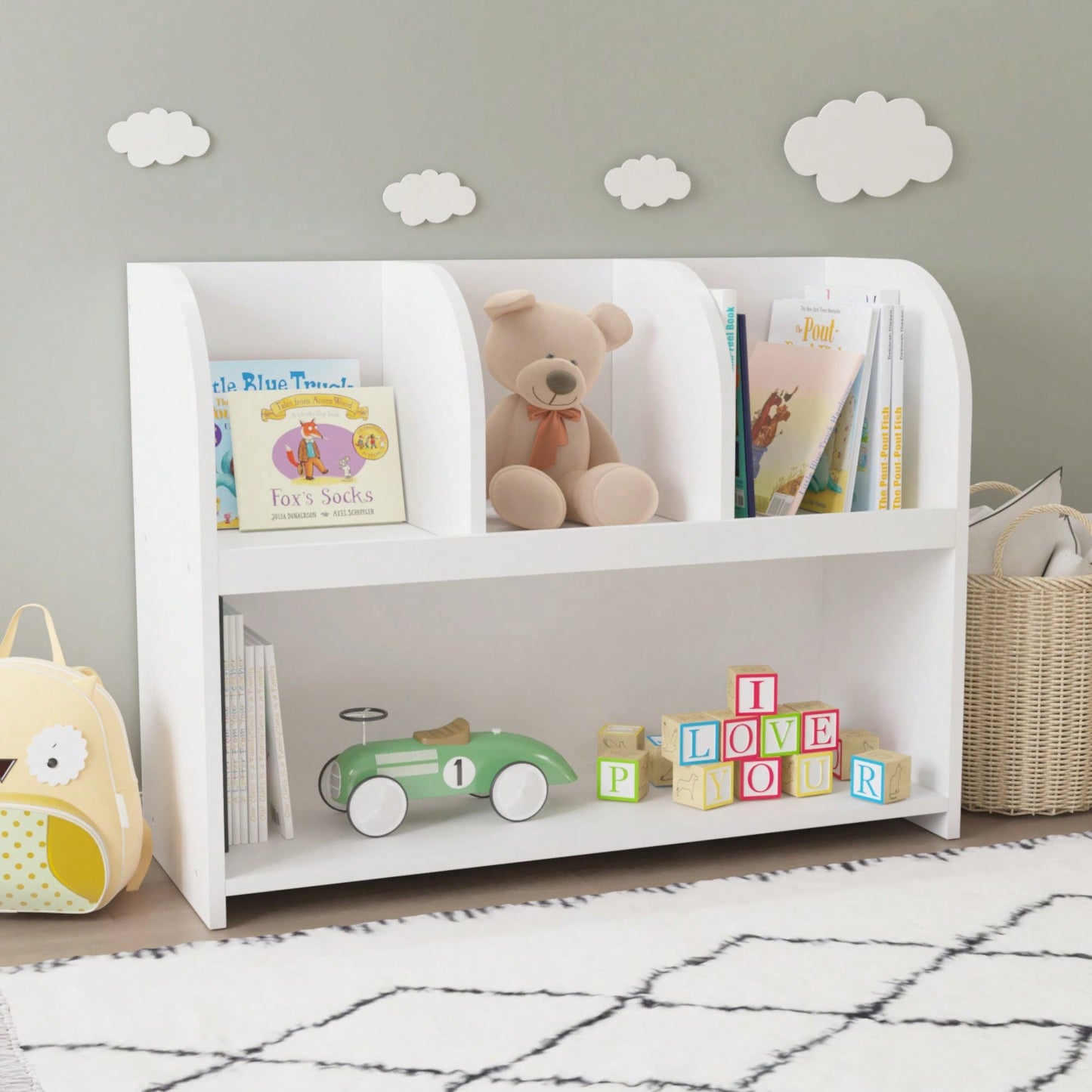 Kids Bookcase With 4 Compartments, Storage Book Shelf, Storage Display, Rack,Toy Organizer For Children's Room, Playroom, Nursery