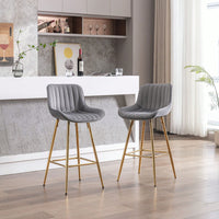 Set Of 2, 26" Bar Stools,With Steel Frame Footrest Velvet Fabric Golden Leg Simple Bar Stool