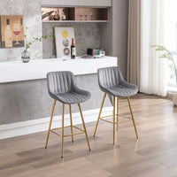 Set Of 2, 26" Bar Stools,With Steel Frame Footrest Velvet Fabric Golden Leg Simple Bar Stool