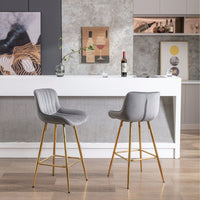 Set Of 2, 26" Bar Stools,With Steel Frame Footrest Velvet Fabric Golden Leg Simple Bar Stool
