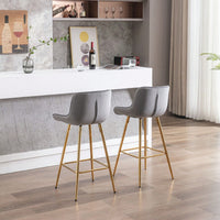 Set Of 2, 26" Bar Stools,With Steel Frame Footrest Velvet Fabric Golden Leg Simple Bar Stool