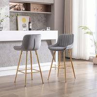 Set Of 2, 26" Bar Stools,With Steel Frame Footrest Velvet Fabric Golden Leg Simple Bar Stool