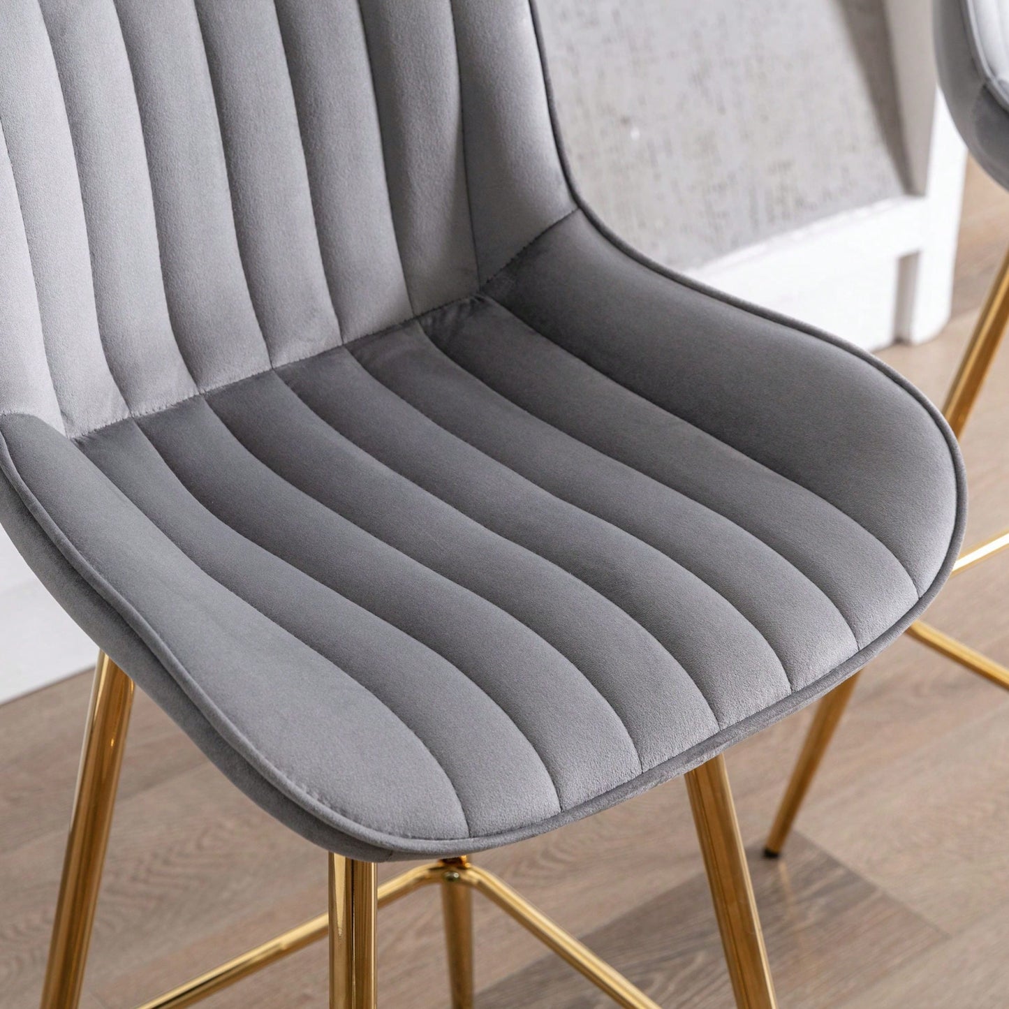Set Of 2, 26" Bar Stools,With Steel Frame Footrest Velvet Fabric Golden Leg Simple Bar Stool