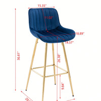 Set Of 2, 26" Bar Stools,With Steel Frame Footrest Velvet Fabric Golden Leg Simple Bar Stool