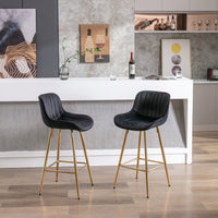 Set Of 2, 26" Bar Stools,With Steel Frame Footrest Velvet Fabric Golden Leg Simple Bar Stool