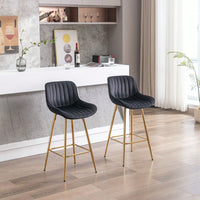 Set Of 2, 26" Bar Stools,With Steel Frame Footrest Velvet Fabric Golden Leg Simple Bar Stool