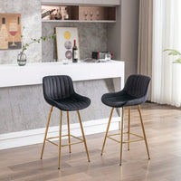 Set Of 2, 26" Bar Stools,With Steel Frame Footrest Velvet Fabric Golden Leg Simple Bar Stool