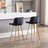 Set Of 2, 26" Bar Stools,With Steel Frame Footrest Velvet Fabric Golden Leg Simple Bar Stool