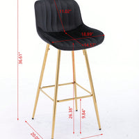 Set Of 2, 26" Bar Stools,With Steel Frame Footrest Velvet Fabric Golden Leg Simple Bar Stool