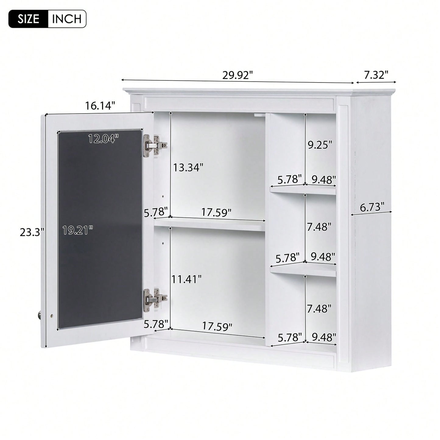 30 Inch Modern Wall Mounted Bathroom Storage Cabinet with Mirror and 3 Open Shelves