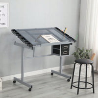 Adjustable Art Drawing Desk Craft Station Drafting Table With 2 Non-Woven Fabric Slide Drawers And 4 Wheels