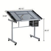 Adjustable Art Drawing Desk Craft Station Drafting Table With 2 Non-Woven Fabric Slide Drawers And 4 Wheels