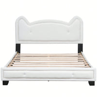 Full Size Upholstered Platform Bed With Cartoon Ears Shaped Headboard